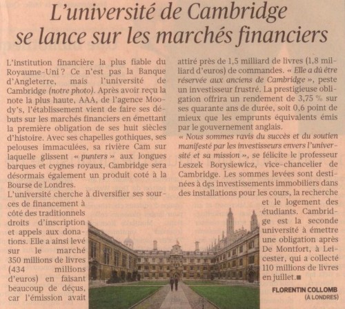 Cambridge, université, bourse